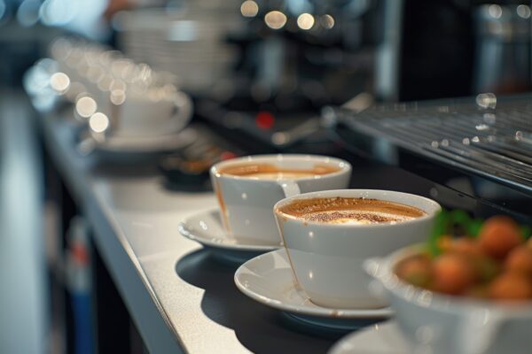 counter-with-several-bowls-food-cups-coffee-food